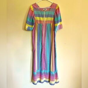 Vintage 80s Rainbow Striped House Dress